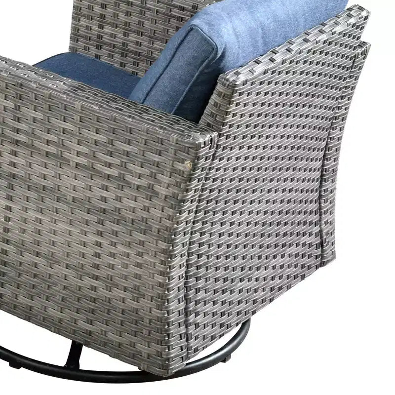 Ovios Venise Salon de jardin 11 pièces en osier avec brasero métallique, fauteuils pivotants et coussins