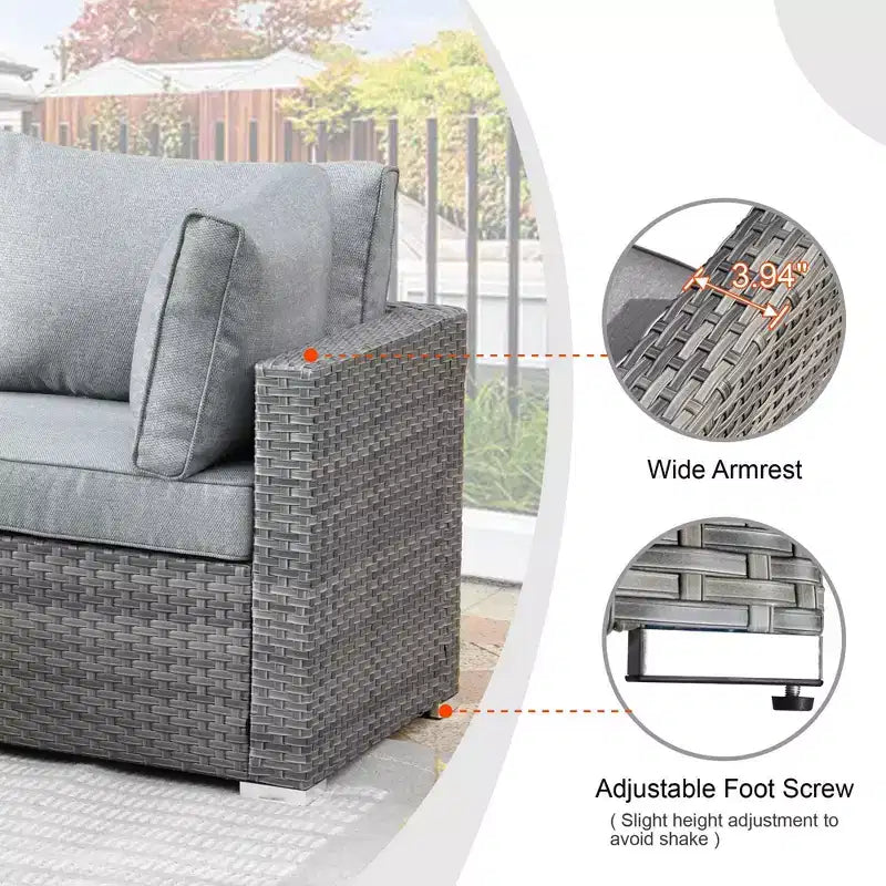 Ovios Venise Salon de jardin 11 pièces en osier avec brasero métallique, fauteuils pivotants et coussins