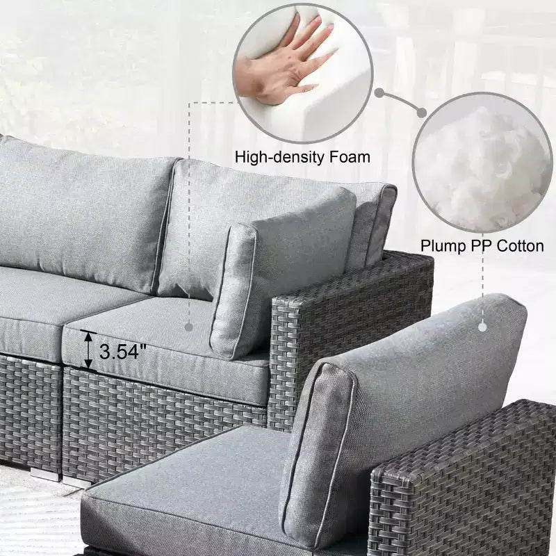 Ovios Venise Salon de jardin 9 pièces en osier avec canapé sectionnel, fauteuil pivotant et coussins