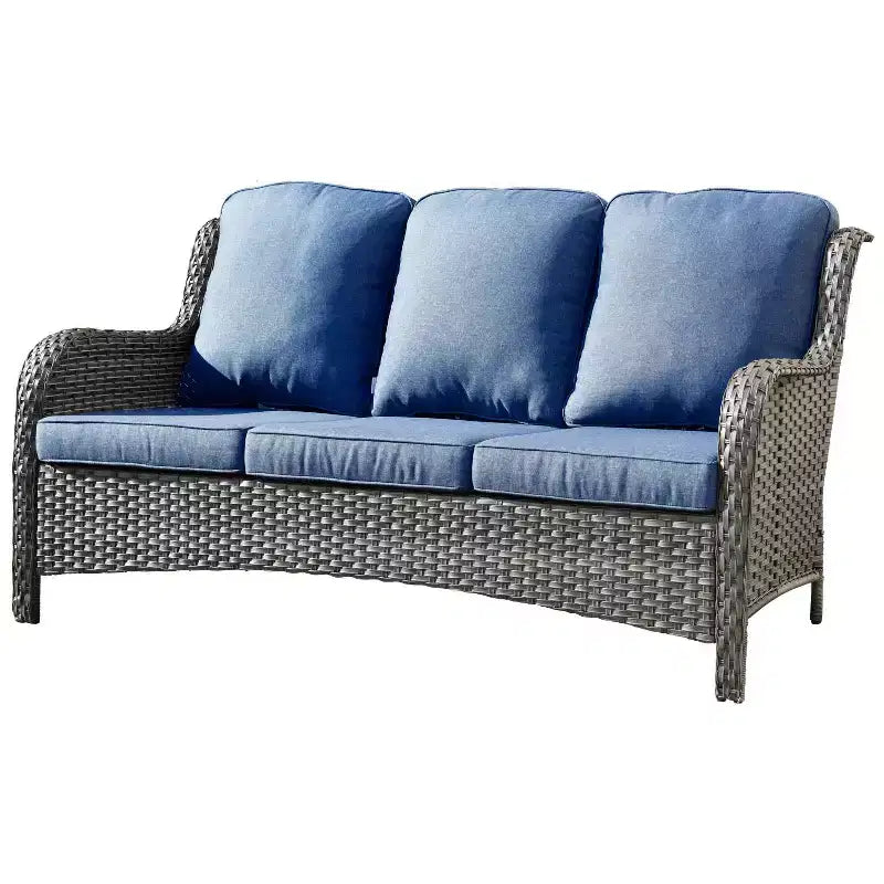 Ensemble de conversation 7 pièces Ovios Orlando en rotin gris pour patio extérieur avec coussins