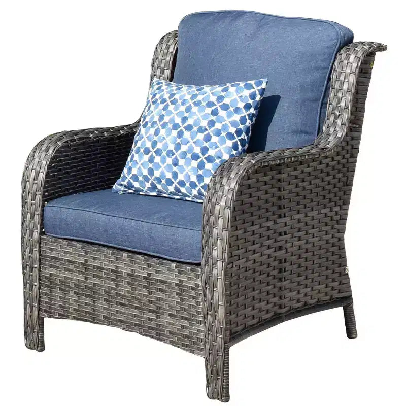Ensemble de conversation 7 pièces Ovios Orlando en rotin gris pour patio extérieur avec coussins