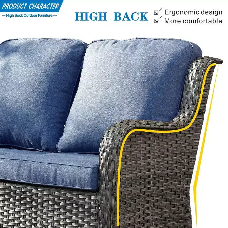 Ensemble de conversation 7 pièces Ovios Orlando en rotin gris pour patio extérieur avec coussins