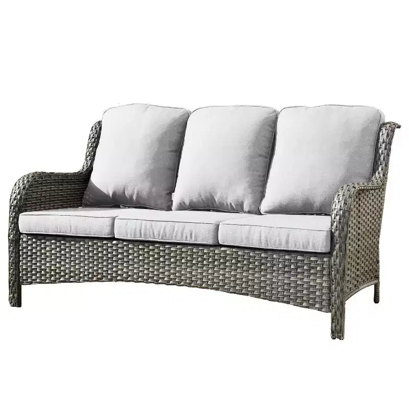 Ensemble de conversation 7 pièces Ovios Orlando en rotin gris pour patio extérieur avec coussins