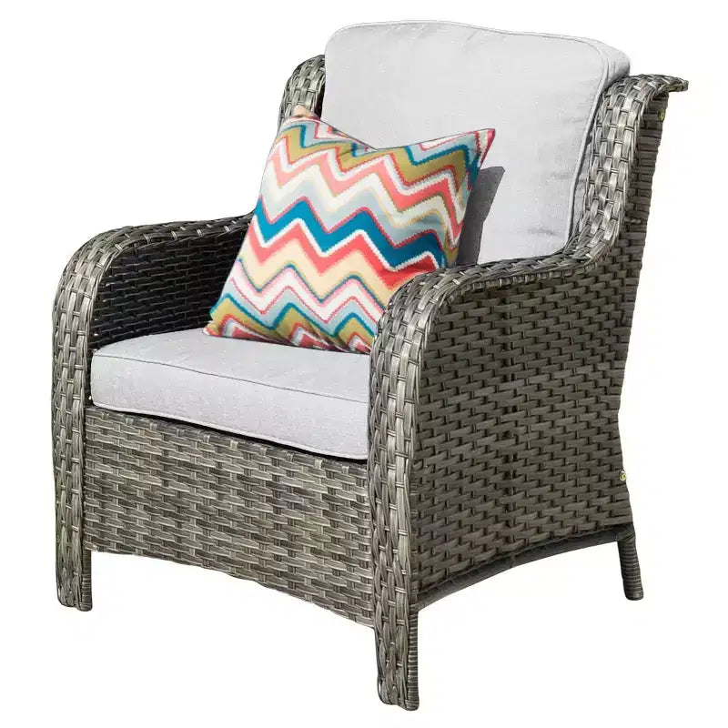 Ensemble de conversation 7 pièces Ovios Orlando en rotin gris pour patio extérieur avec coussins
