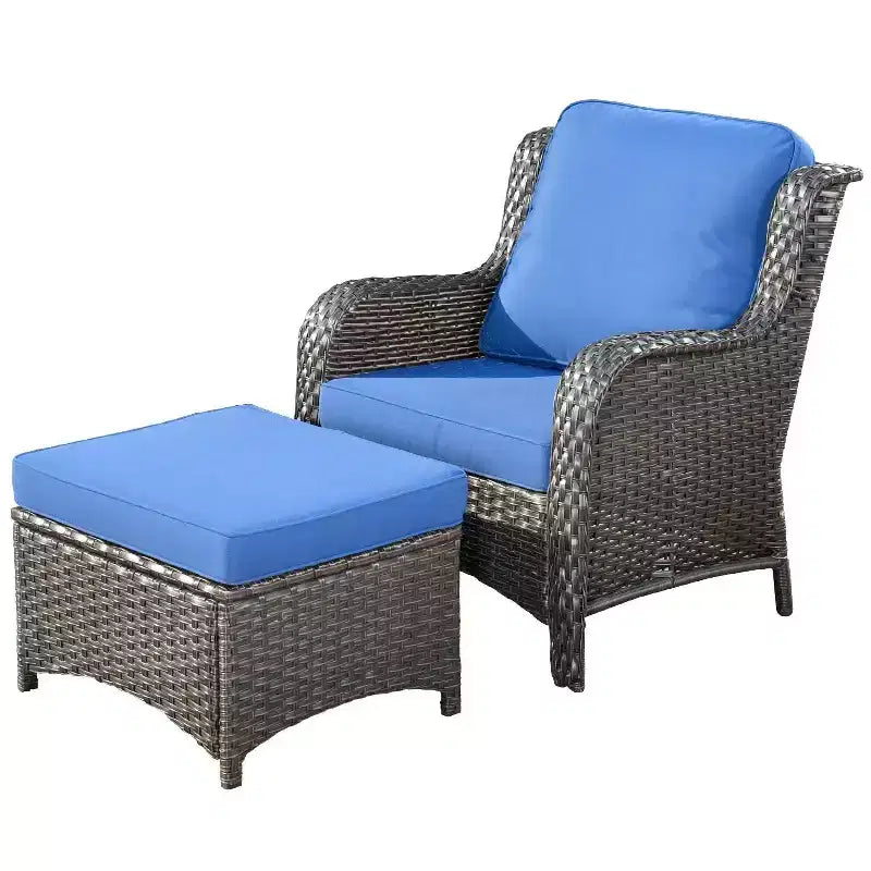 Ensemble de conversation 7 pièces Ovios Orlando en rotin gris pour patio extérieur avec coussins