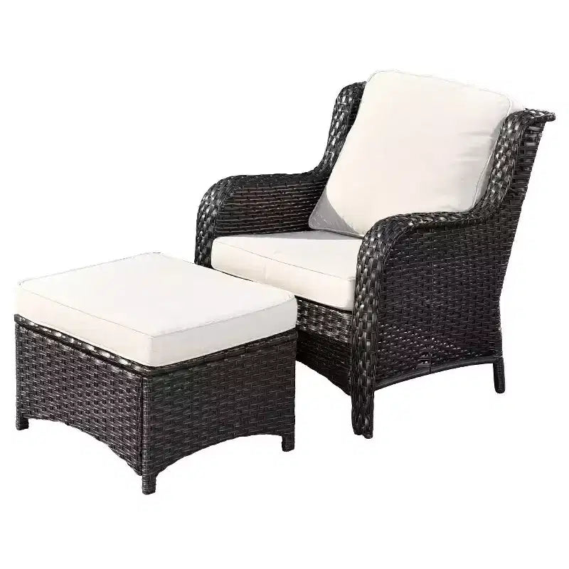 Ensemble de conversation 7 pièces Ovios Orlando en rotin gris pour patio extérieur avec coussins