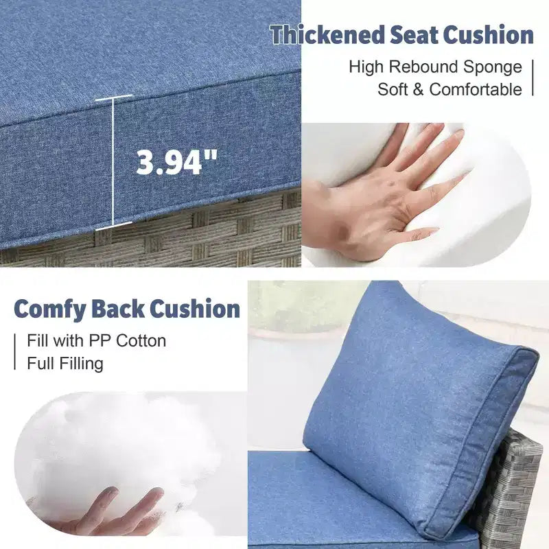 Salon de jardin 13 pièces en osier Tenaya avec brasero métallique et coussins